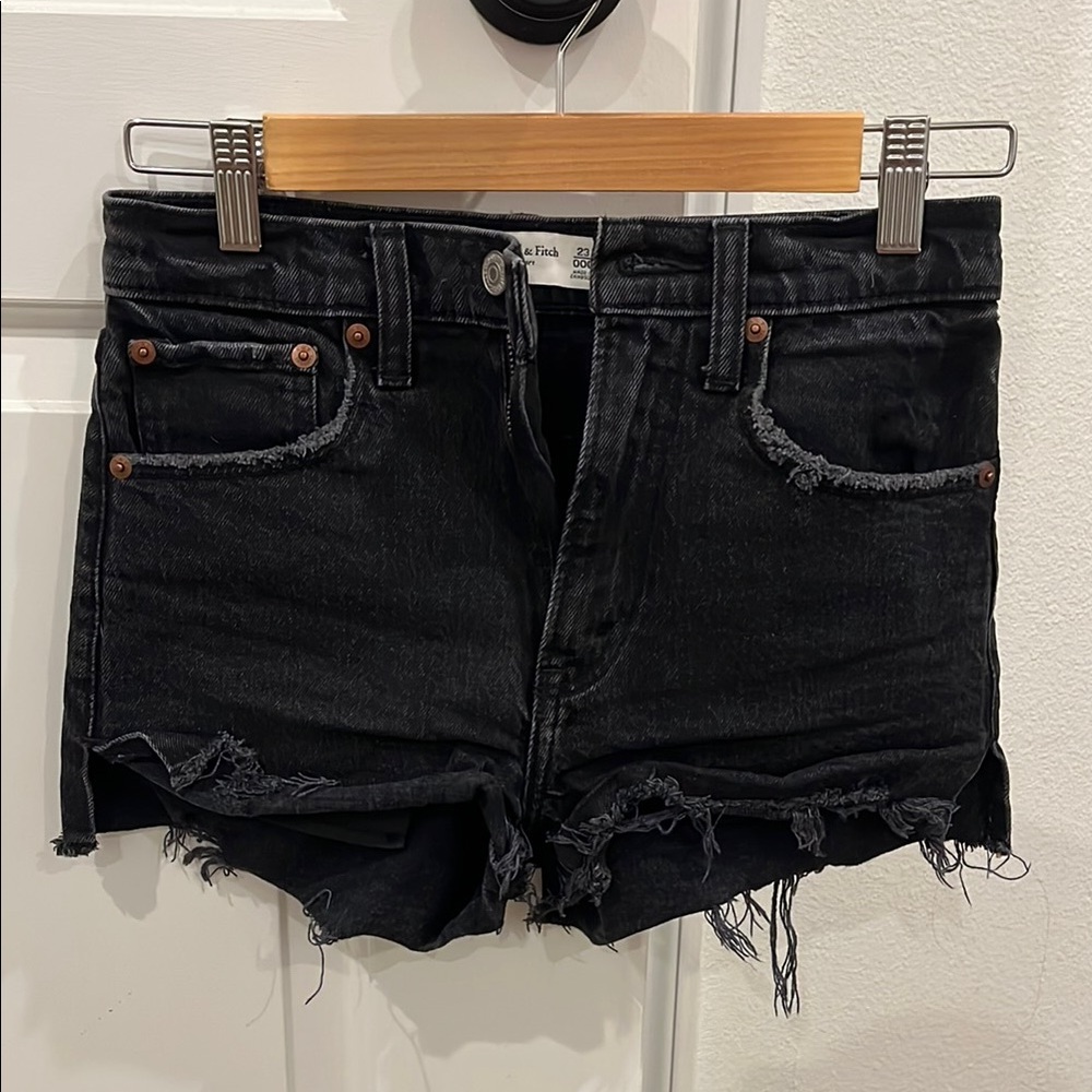Abercrombie & Fitch Black Jean Shorts Distressed Frayed Hem